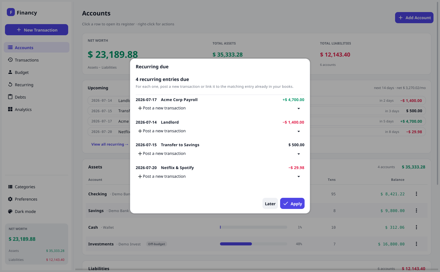 Due prompt — post new or link to an existing transaction