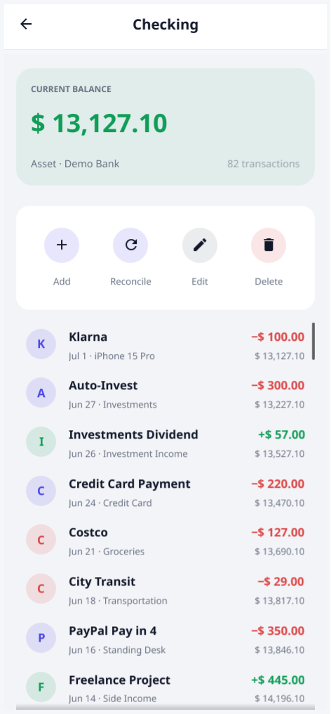 Mobile account detail